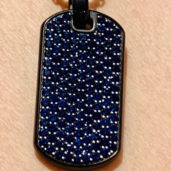 David Yurman PAVÈ Blue Sapphire Black Titanium Steel Silver Dog Tag. - Picture 11 of 15